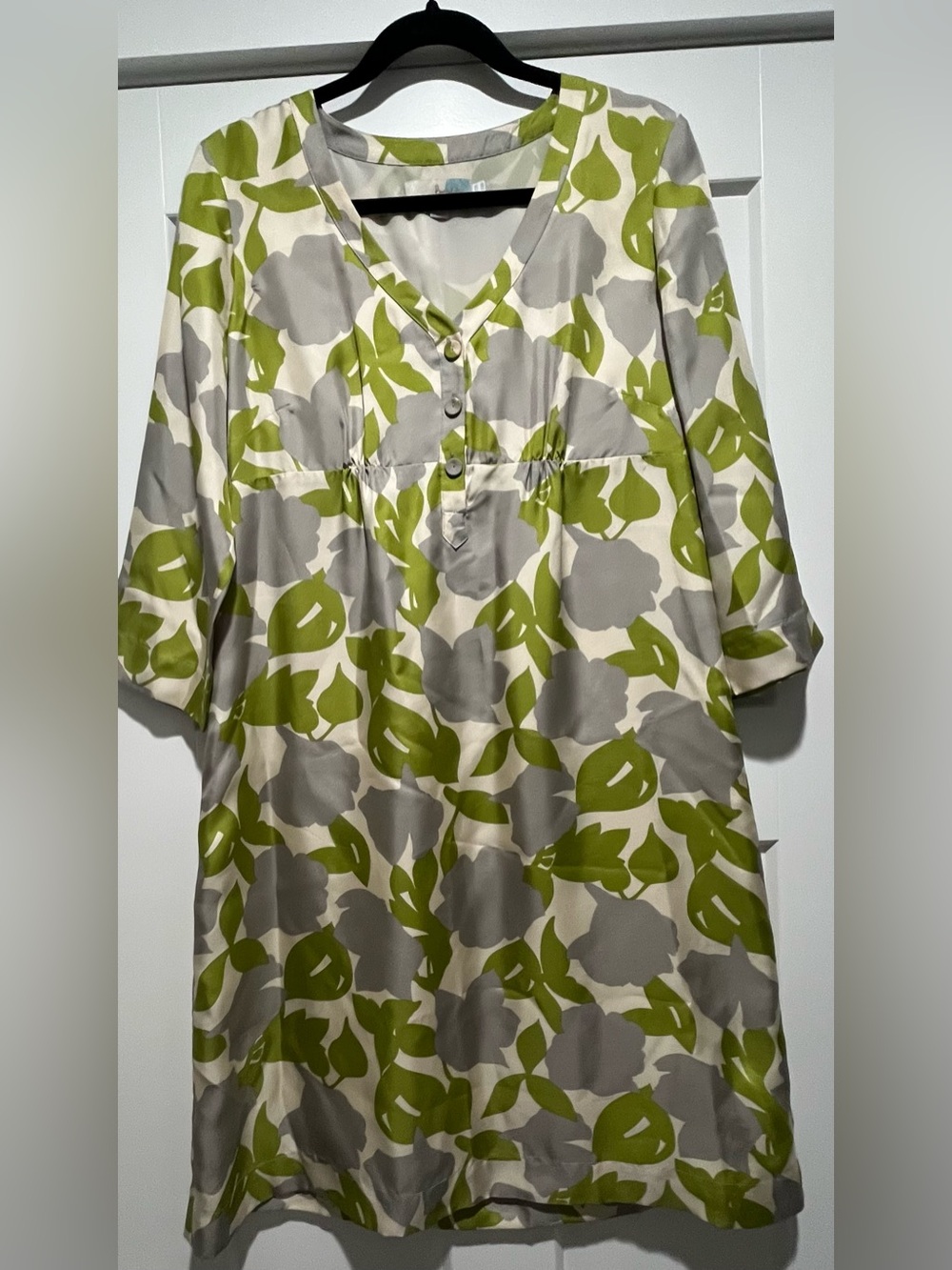 Vintage Boden 100% Silk Abstract Floral Leaf Empire Waist Dress Size 8